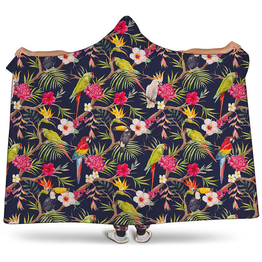 Parrot Toucan Tropical Pattern Print Hooded Blanket