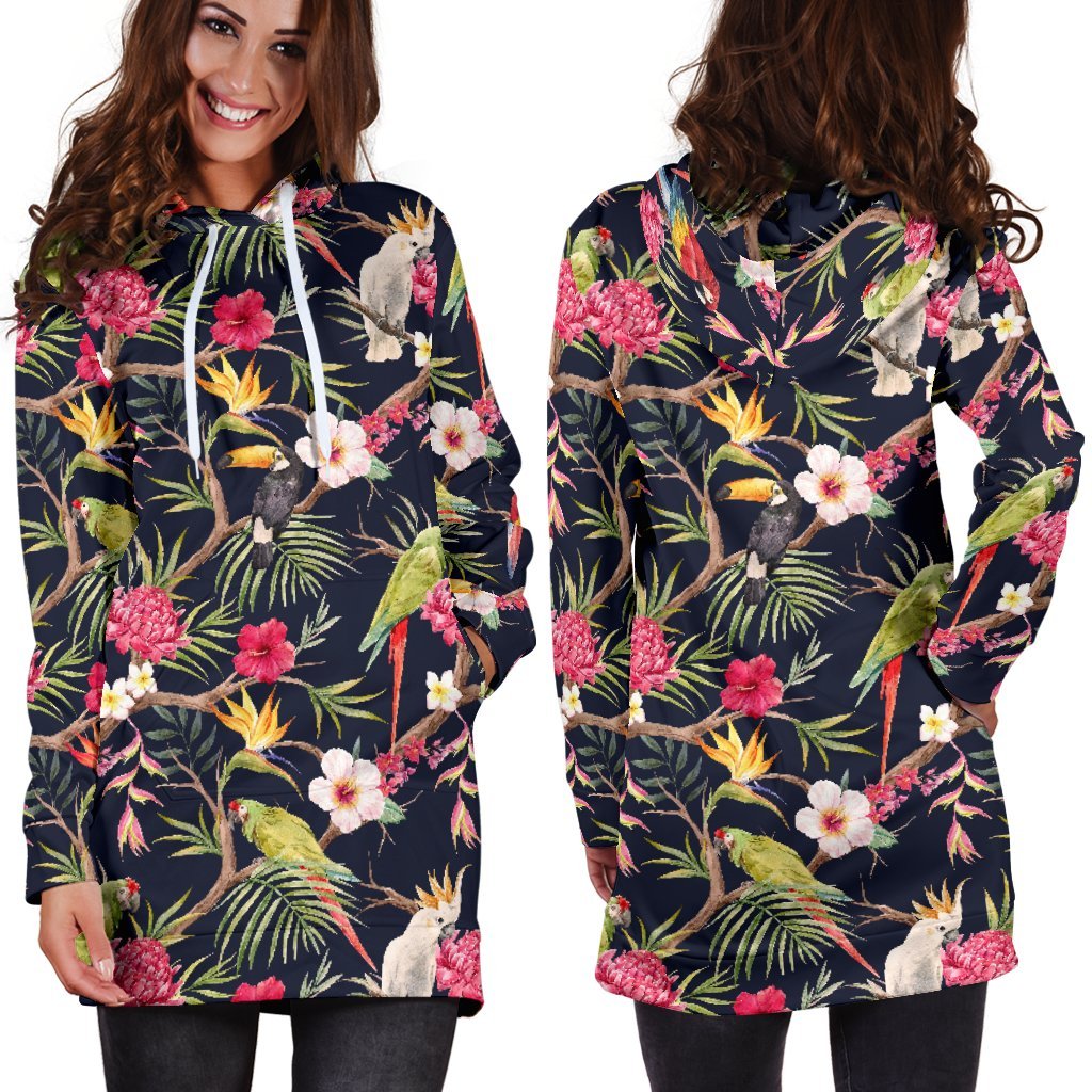 Parrot Toucan Tropical Pattern Print Hoodie Dress GearFrost