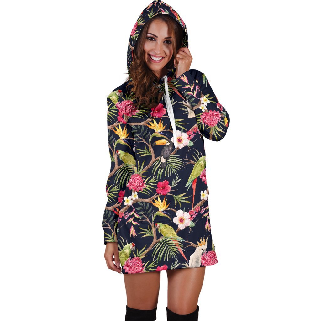 Parrot Toucan Tropical Pattern Print Hoodie Dress GearFrost