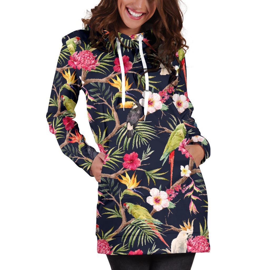 Parrot Toucan Tropical Pattern Print Hoodie Dress GearFrost