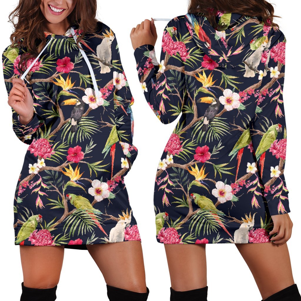 Parrot Toucan Tropical Pattern Print Hoodie Dress GearFrost