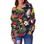 Parrot Toucan Tropical Pattern Print Off Shoulder Sweatshirt GearFrost