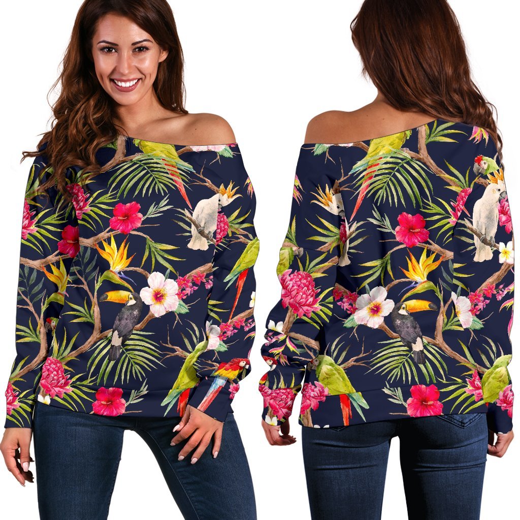 Parrot Toucan Tropical Pattern Print Off Shoulder Sweatshirt GearFrost