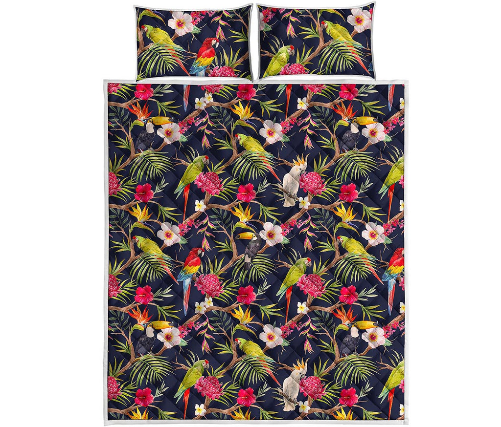 Parrot Toucan Tropical Pattern Print Quilt Bed Set