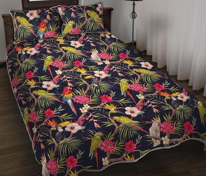 Parrot Toucan Tropical Pattern Print Quilt Bed Set