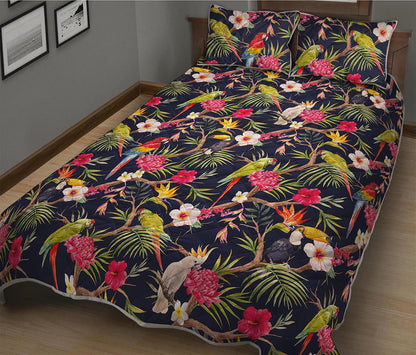 Parrot Toucan Tropical Pattern Print Quilt Bed Set