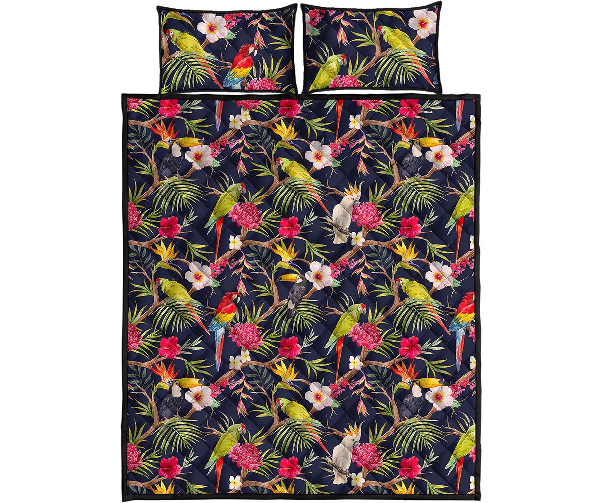 Parrot Toucan Tropical Pattern Print Quilt Bed Set