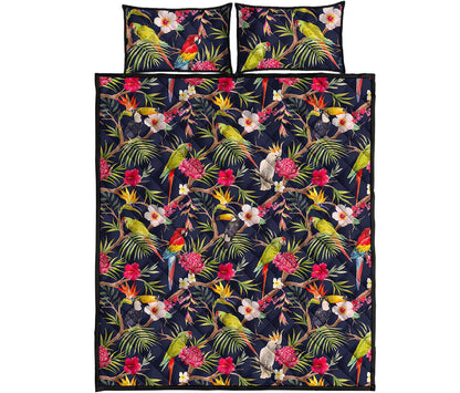 Parrot Toucan Tropical Pattern Print Quilt Bed Set