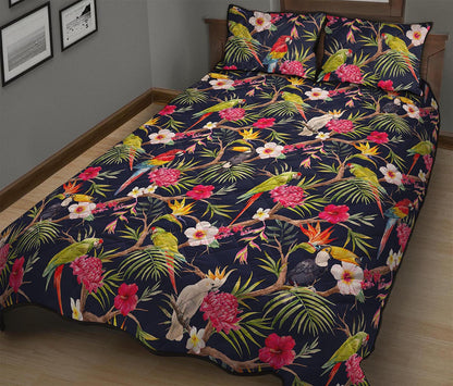 Parrot Toucan Tropical Pattern Print Quilt Bed Set