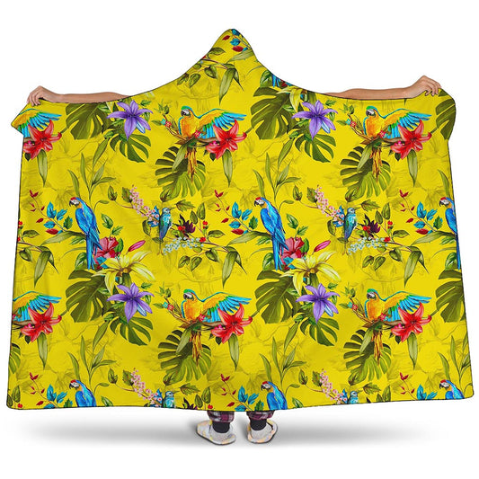 Parrot Tropical Pattern Print Hooded Blanket