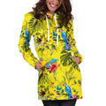 Parrot Tropical Pattern Print Pullover Hoodie Dress