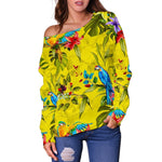 Parrot Tropical Pattern Print Off Shoulder Sweatshirt GearFrost
