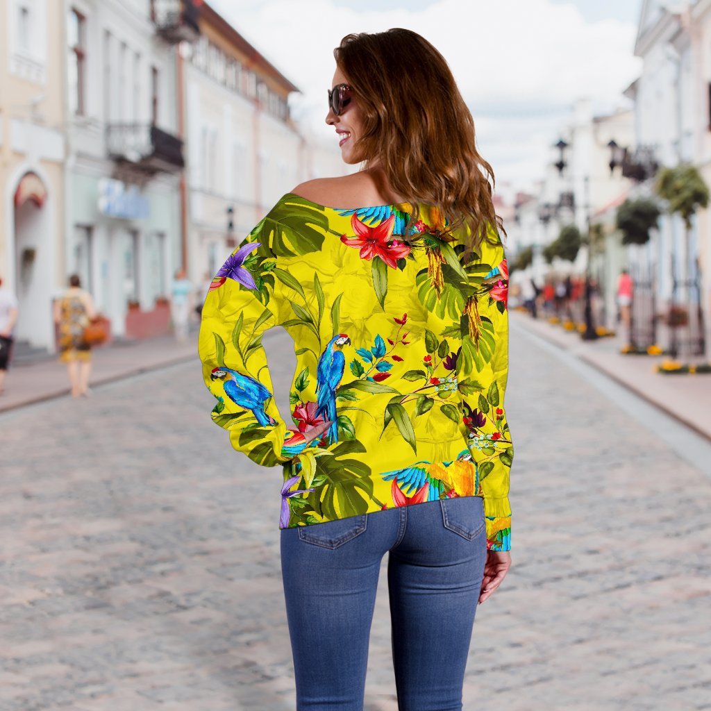 Parrot Tropical Pattern Print Off Shoulder Sweatshirt GearFrost
