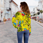 Parrot Tropical Pattern Print Off Shoulder Sweatshirt GearFrost