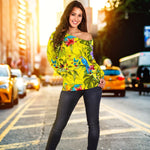Parrot Tropical Pattern Print Off Shoulder Sweatshirt GearFrost