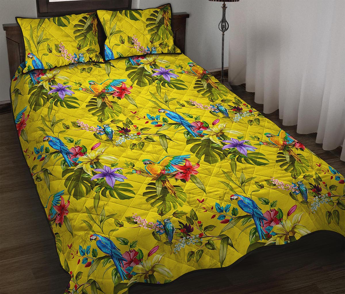 Parrot Tropical Pattern Print Quilt Bed Set