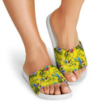 Parrot Tropical Pattern Print White Slide Sandals