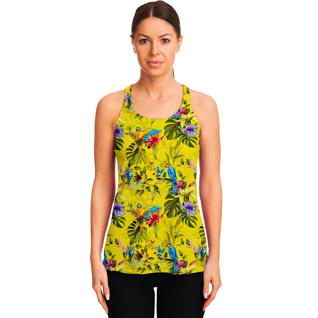 Parrot Tropical Pattern Print Women's Racerback Tank Top