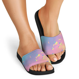 Pastel Acid Melt Print Black Slide Sandals