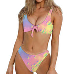 Pastel Acid Melt Print Front Bow Tie Bikini