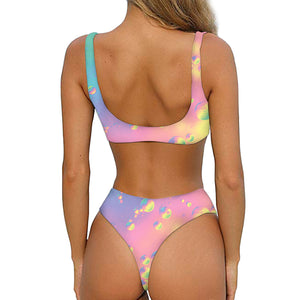 Pastel Acid Melt Print Front Bow Tie Bikini