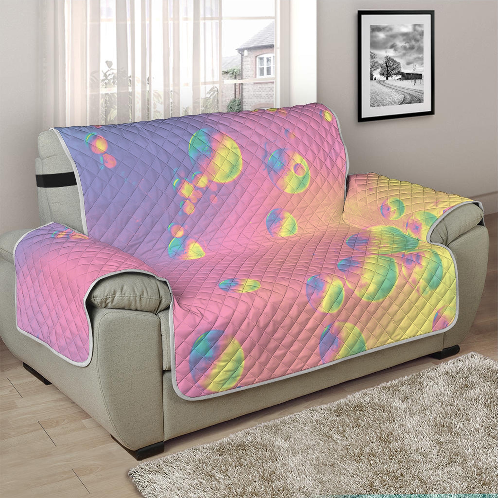 Pastel Acid Melt Print Half Sofa Protector