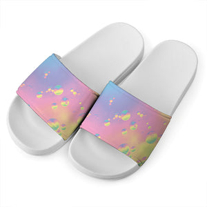 Pastel Acid Melt Print White Slide Sandals