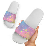 Pastel Acid Melt Print White Slide Sandals