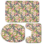 Pastel Alstroemeria Zigzag Pattern Print 3 Piece Bath Mat Set