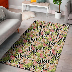 Pastel Alstroemeria Zigzag Pattern Print Area Rug