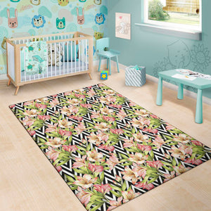 Pastel Alstroemeria Zigzag Pattern Print Area Rug