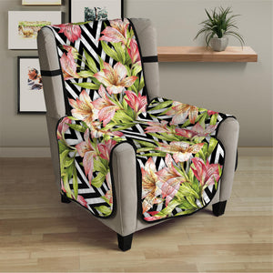 Pastel Alstroemeria Zigzag Pattern Print Armchair Protector