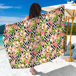 Pastel Alstroemeria Zigzag Pattern Print Beach Sarong Wrap