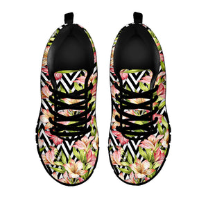 Pastel Alstroemeria Zigzag Pattern Print Black Sneakers