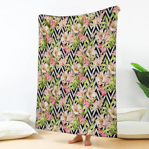 Pastel Alstroemeria Zigzag Pattern Print Blanket