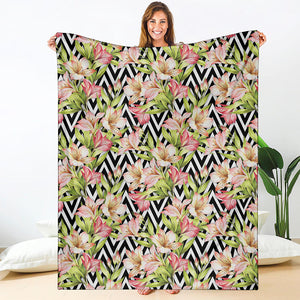 Pastel Alstroemeria Zigzag Pattern Print Blanket