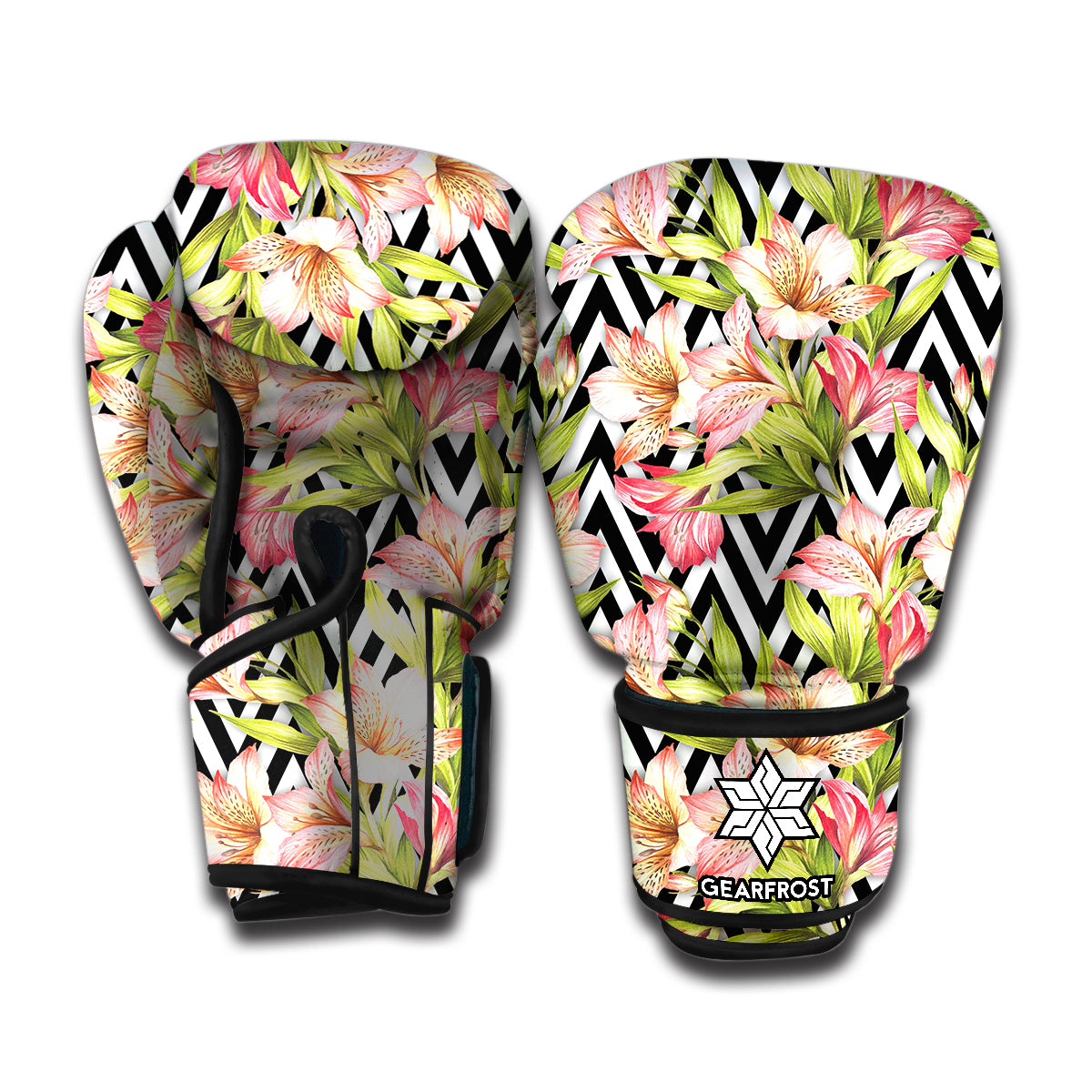 Pastel Alstroemeria Zigzag Pattern Print Boxing Gloves