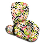 Pastel Alstroemeria Zigzag Pattern Print Boxing Gloves