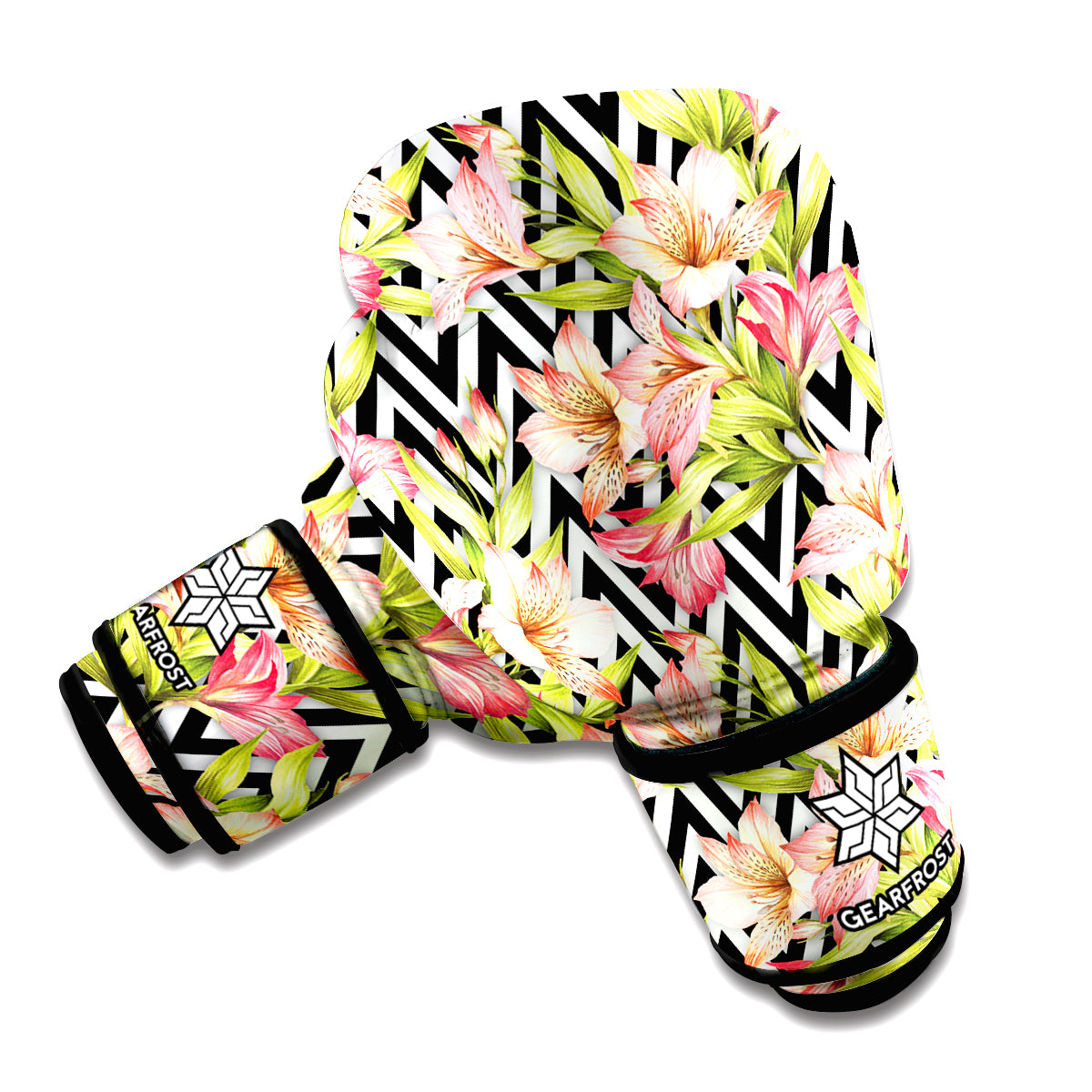 Pastel Alstroemeria Zigzag Pattern Print Boxing Gloves