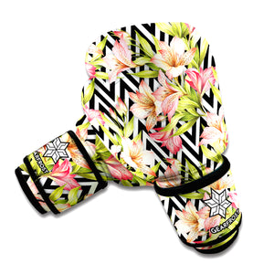 Pastel Alstroemeria Zigzag Pattern Print Boxing Gloves