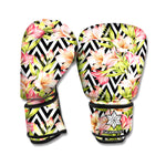 Pastel Alstroemeria Zigzag Pattern Print Boxing Gloves