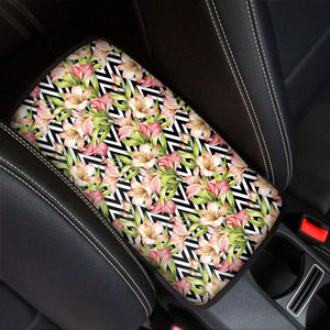 Pastel Alstroemeria Zigzag Pattern Print Car Center Console Cover