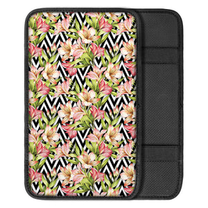 Pastel Alstroemeria Zigzag Pattern Print Car Center Console Cover