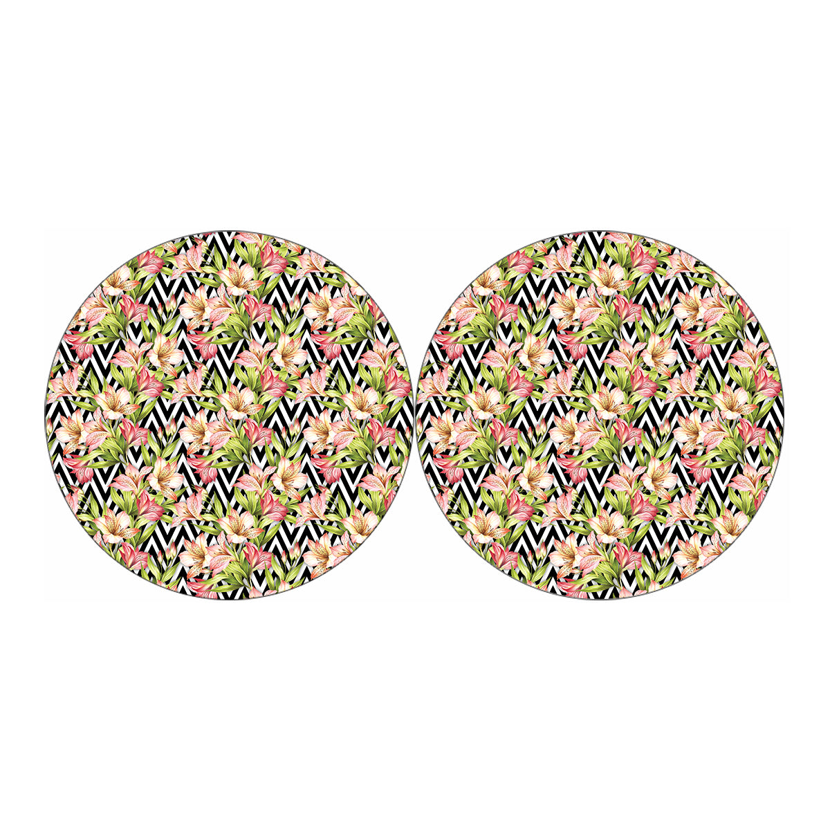 Pastel Alstroemeria Zigzag Pattern Print Car Coasters
