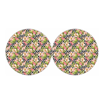 Pastel Alstroemeria Zigzag Pattern Print Car Coasters
