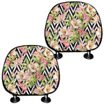 Pastel Alstroemeria Zigzag Pattern Print Car Headrest Covers