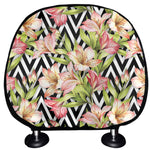 Pastel Alstroemeria Zigzag Pattern Print Car Headrest Covers