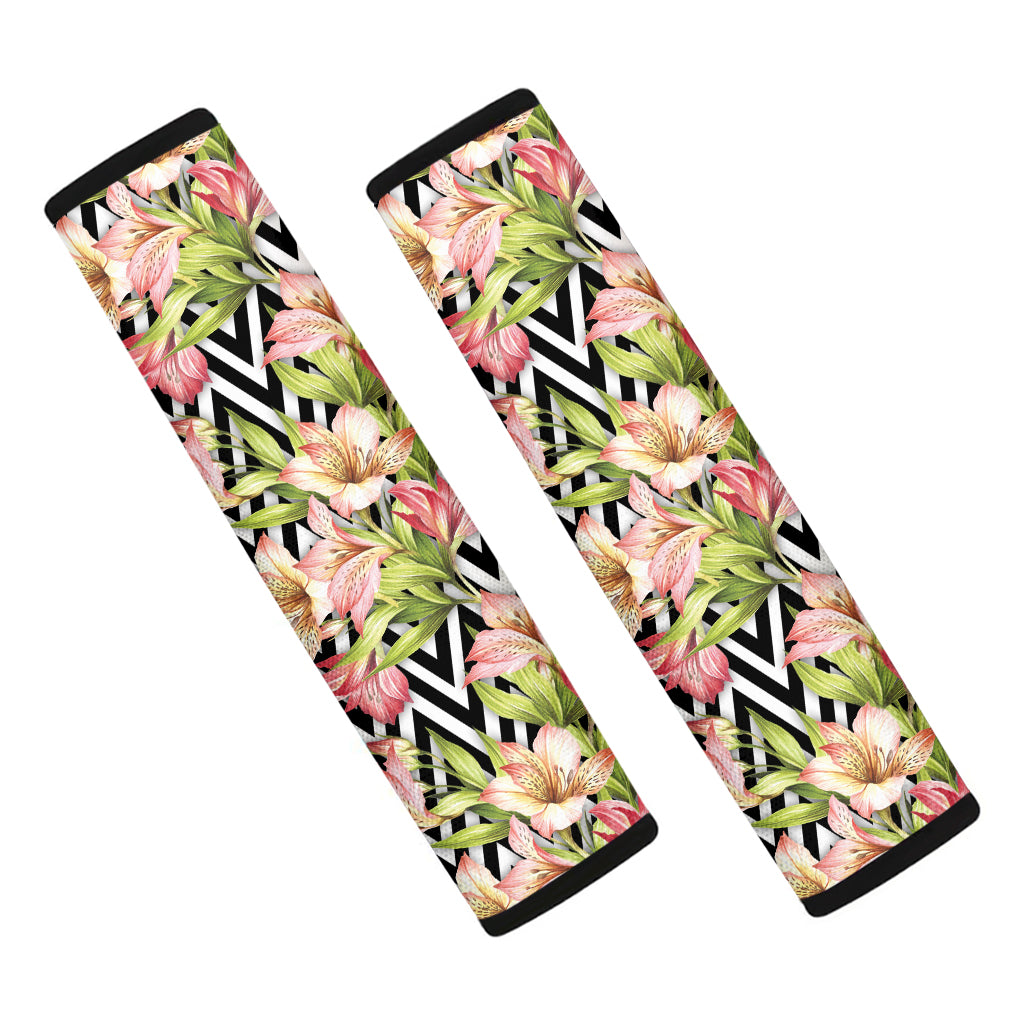 Pastel Alstroemeria Zigzag Pattern Print Car Seat Belt Covers