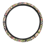 Pastel Alstroemeria Zigzag Pattern Print Car Steering Wheel Cover