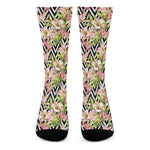 Pastel Alstroemeria Zigzag Pattern Print Crew Socks
